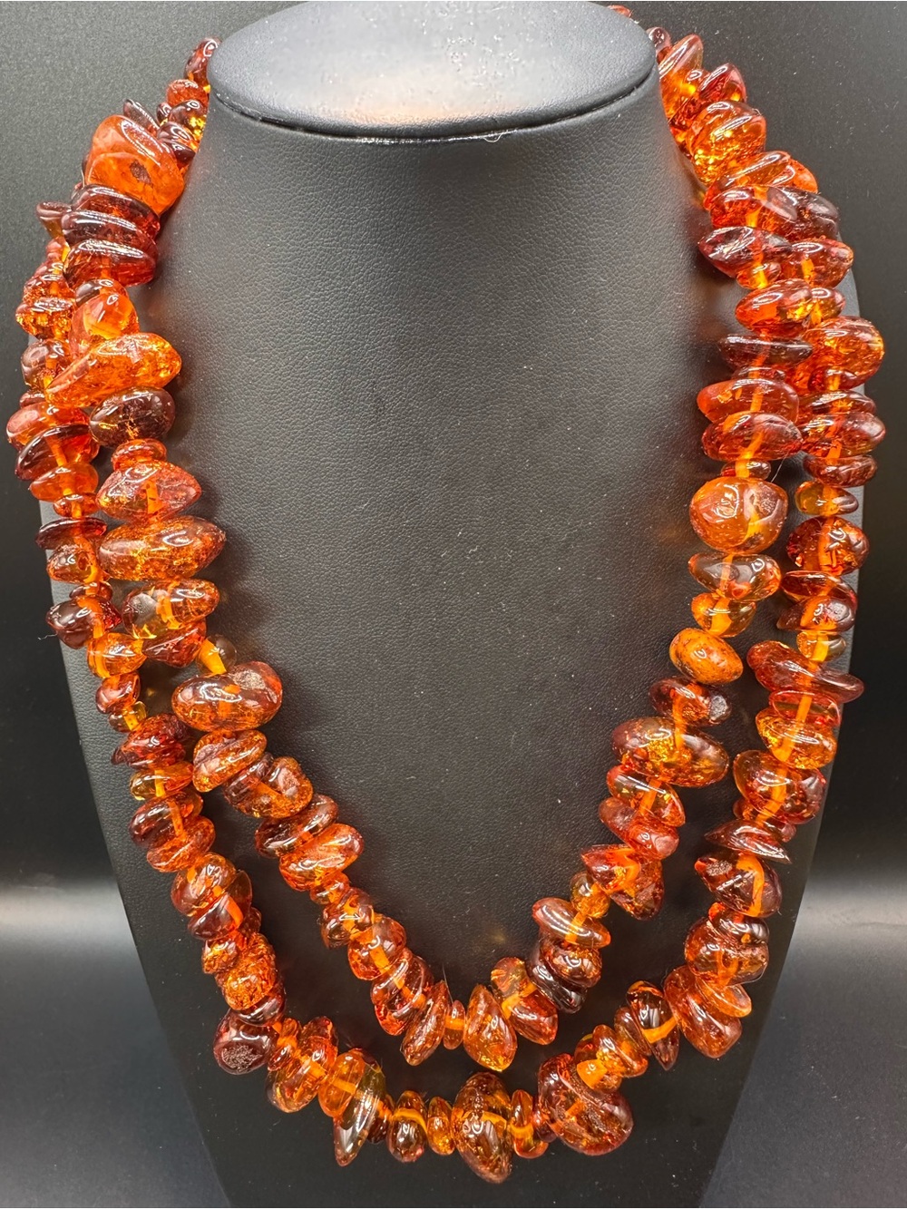 40” Genuine Baltic Amber Nugget Necklace Cognac Honey Amber Long Statement